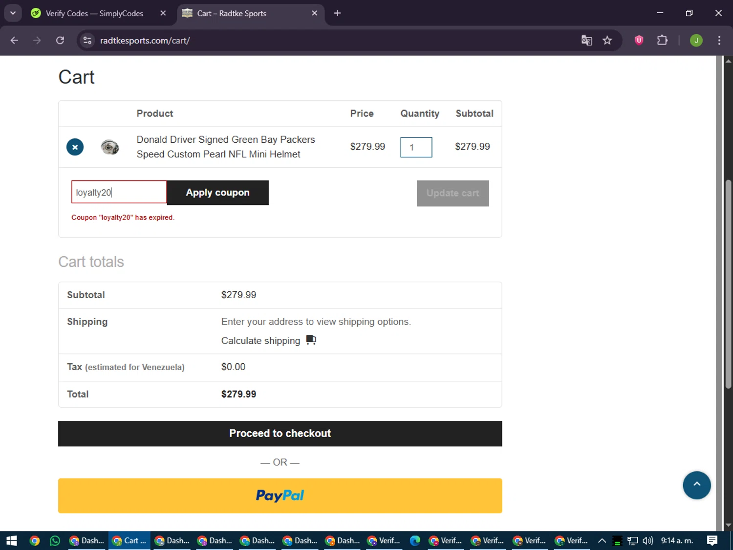 Radtke Sports promo code screenshot showing code loyalty20 applied at Radtke Sports checkout page. Uploaded by SimplyCodes community member LilBaby on Jun 30, 2025
