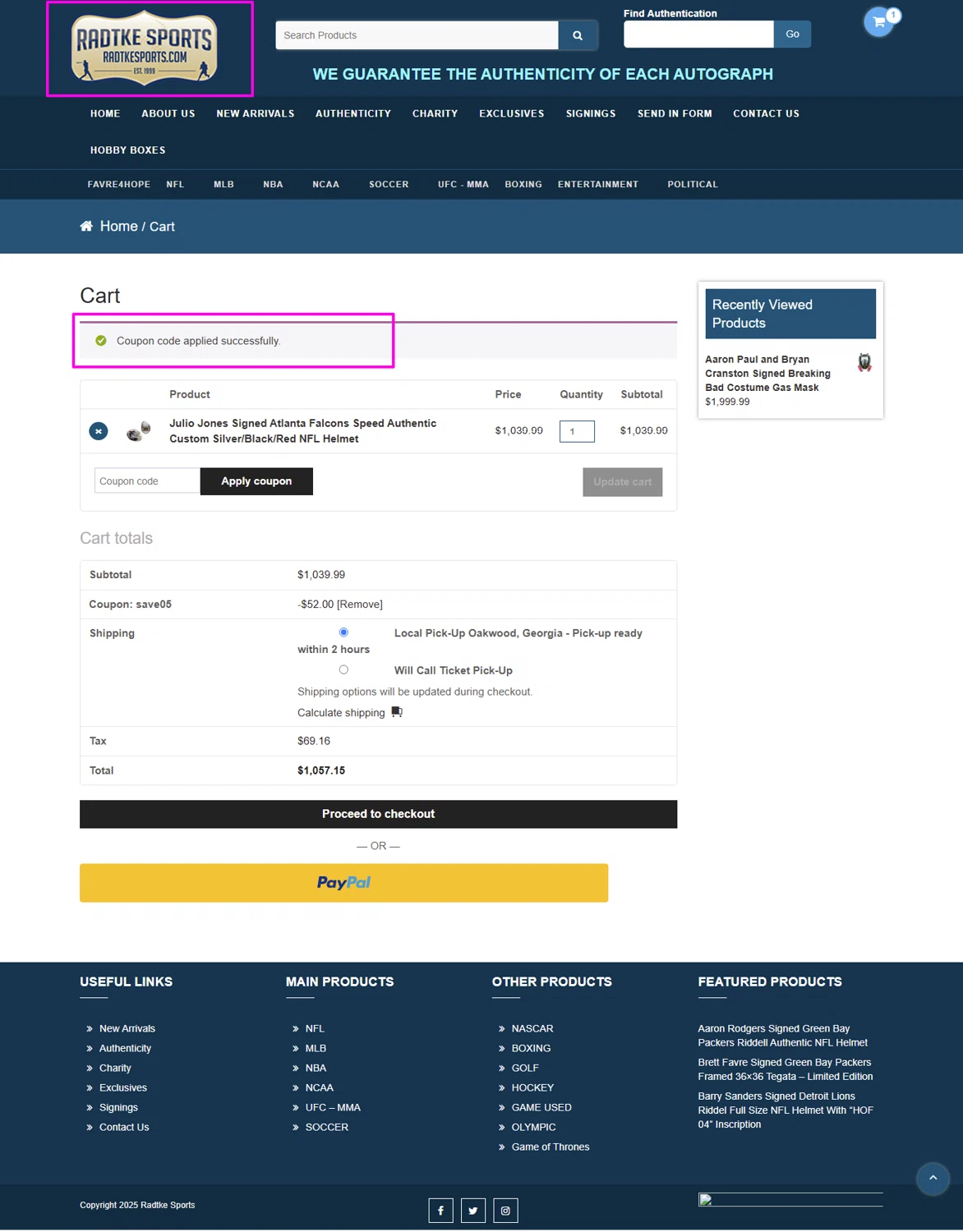 Radtke Sports promo code screenshot showing code save05 applied at Radtke Sports checkout page. Uploaded by SimplyCodes community member mrdarcy on Aug 2, 2025