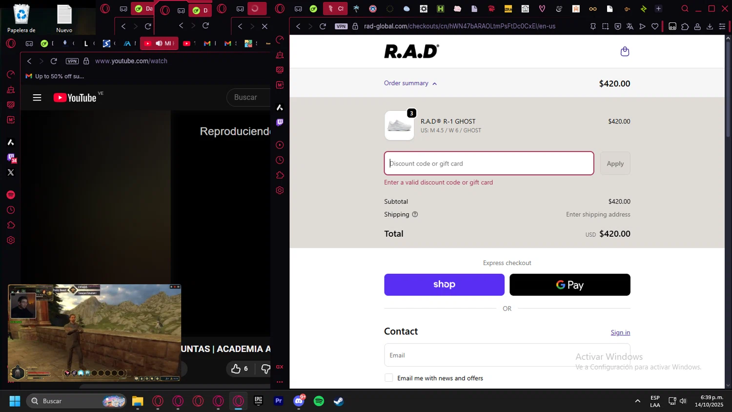 R.A.D discount code screenshot showing code PROCHEATCODE applied at R.A.D checkout page. Uploaded by SimplyCodes community member Handivlak on Oct 14, 2025