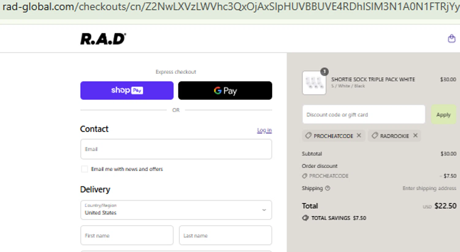 R.A.D discount code screenshot showing code RADROOKIE applied at R.A.D checkout page. Uploaded by SimplyCodes community member CashMaestro9337 on Jul 23, 2025
