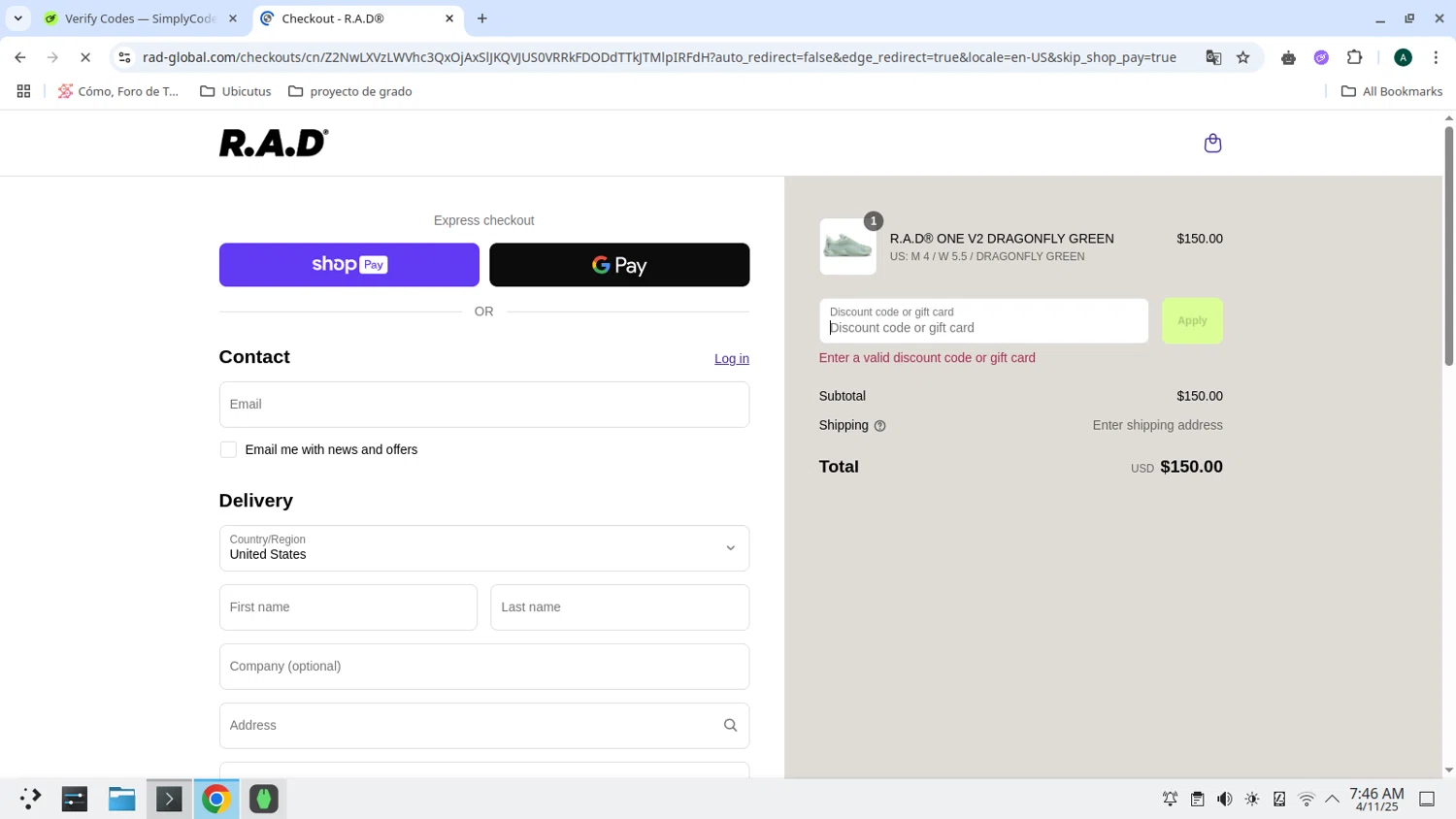 R.A.D discount code screenshot showing code DB3 applied at R.A.D checkout page. Uploaded by SimplyCodes community member admeneses on Apr 11, 2025