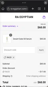 Ra20 coupon verification screenshot