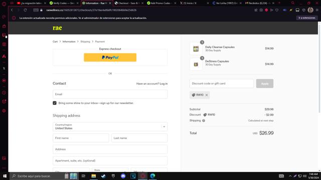 Rae Wellness checkout page showing Rae Wellness promo code box | Screenshot taken by SimplyCodes community member on May 30, 2024