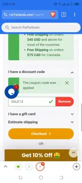 SALE13 coupon verification screenshot