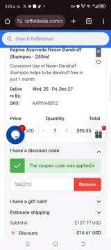 Sale13 coupon verification screenshot