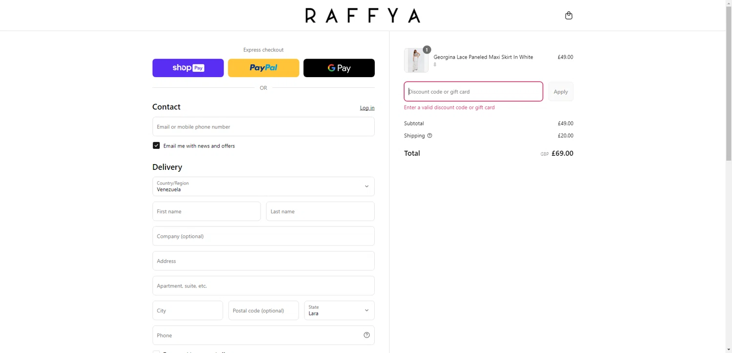 Raffya promo code screenshot showing code GAYLE20 applied at Raffya checkout page. Uploaded by SimplyCodes community member SwiftLynx7415 on Jun 18, 2025