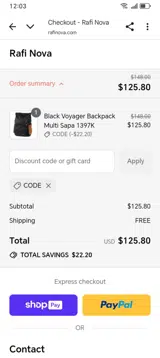 CODE coupon verification screenshot