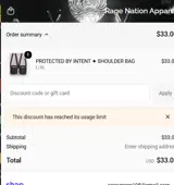 Rage Nation Apparel coupon verification screenshot