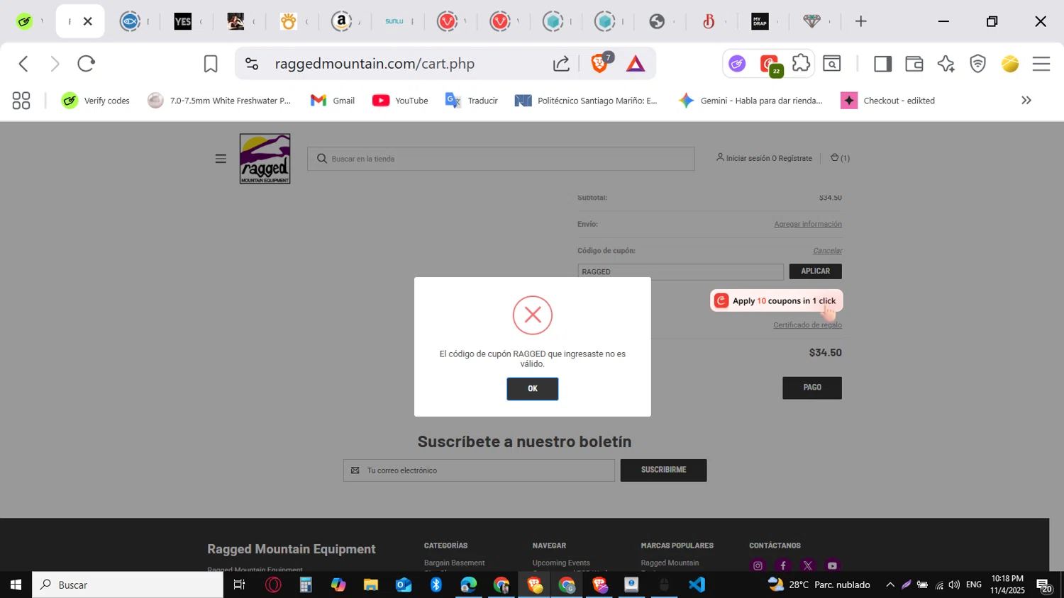 Ragged Mountain Resort promo code screenshot showing code RAGGED applied at Ragged Mountain Resort checkout page. Uploaded by SimplyCodes community member conorgrey on Nov 5, 2025