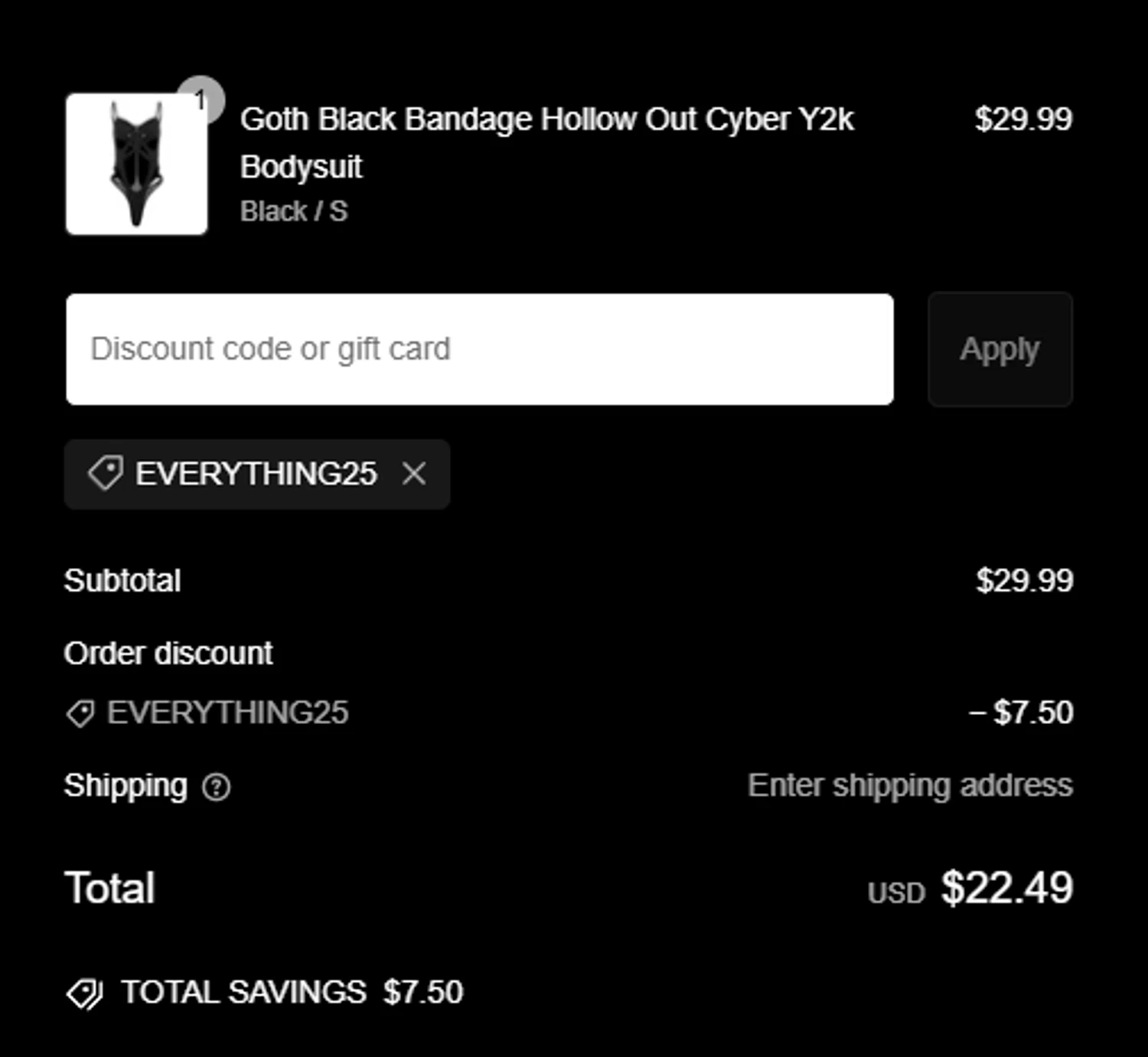 RagsnRituals discount code screenshot showing code EVERYTHING25 applied at RagsnRituals checkout page. Uploaded by SimplyCodes community member RebatePilot8693 on Feb 26, 2025
