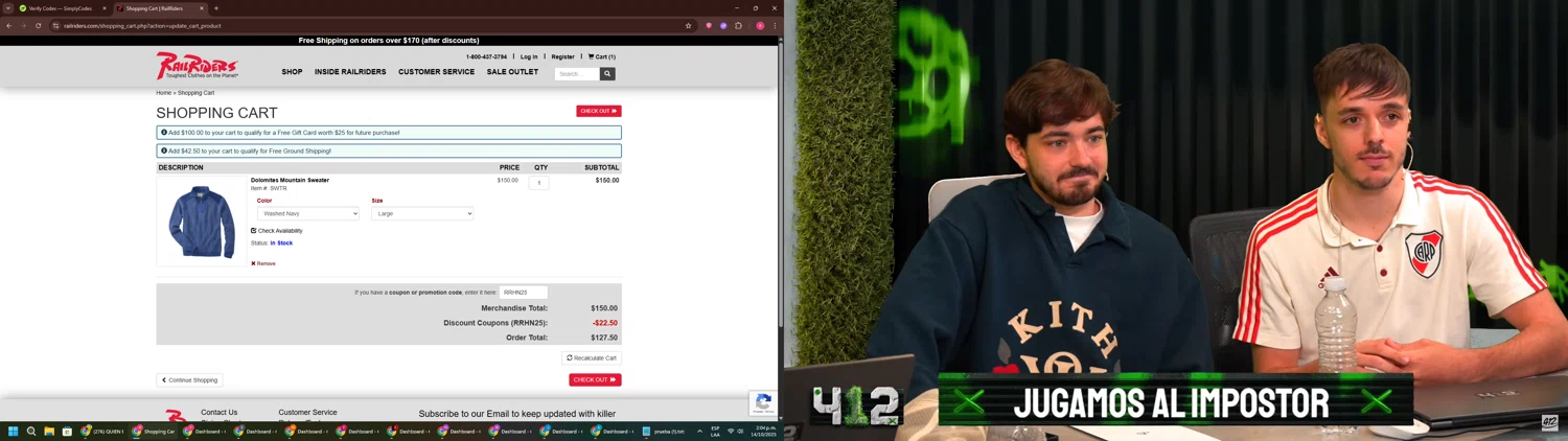 Rail Riders checkout page showing Rail Riders promo code box | Screenshot taken by SimplyCodes community member on Oct 14, 2025
