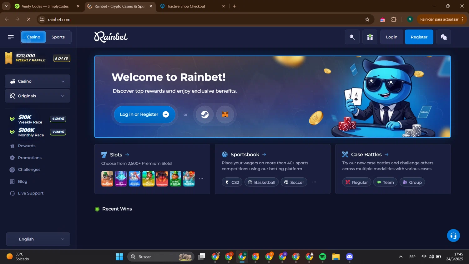 Rain Bet promo code screenshot showing code RAMBLEGAMBLE applied at Rain Bet checkout page. Uploaded by SimplyCodes community member ThriftyTitan786 on Mar 24, 2025