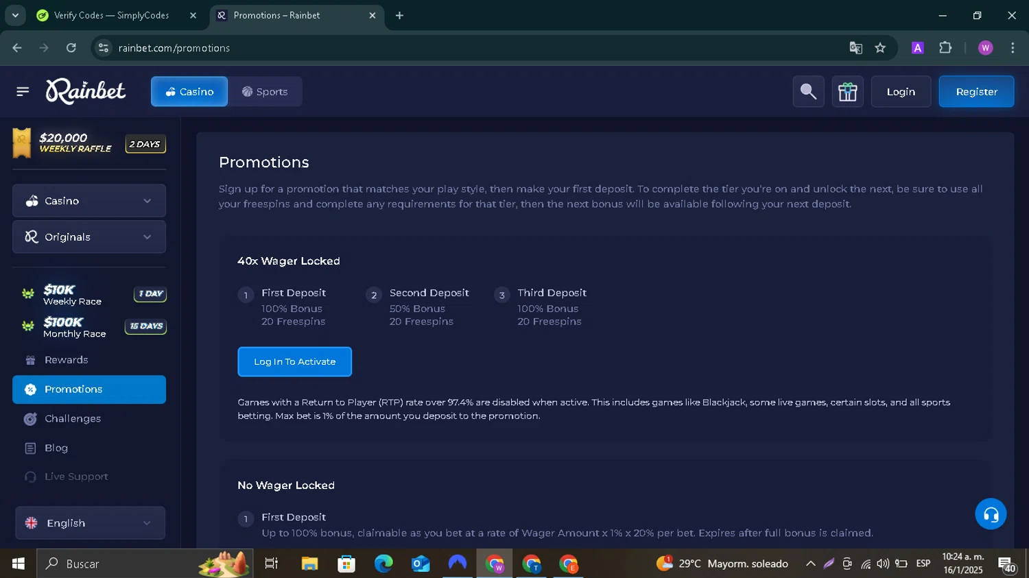 Rain Bet checkout page showing Rain Bet promo code box | Screenshot taken by SimplyCodes community member on Jan 16, 2025