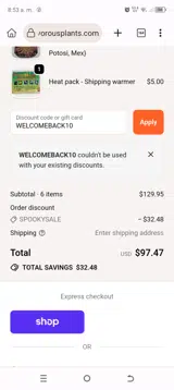 WELCOMEBACK10 coupon verification screenshot
