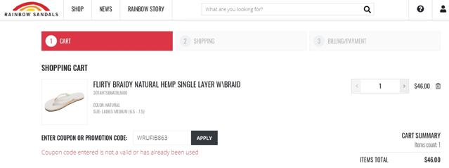 Rainbow Sandals checkout page showing Rainbow Sandals promo code box | Screenshot taken by SimplyCodes community member on Mar 26, 2021