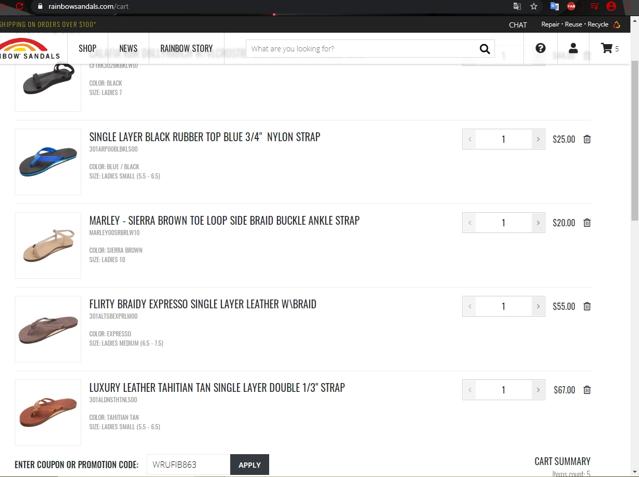 Rainbow Sandals checkout page showing Rainbow Sandals promo code box | Screenshot taken by SimplyCodes community member on Jun 10, 2020