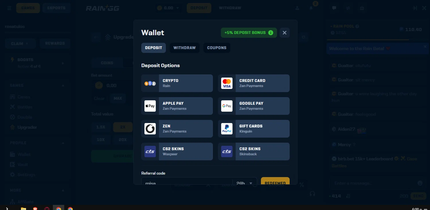 Rain.gg checkout page showing Rain.gg promo code box | Screenshot taken by SimplyCodes community member on Nov 11, 2024