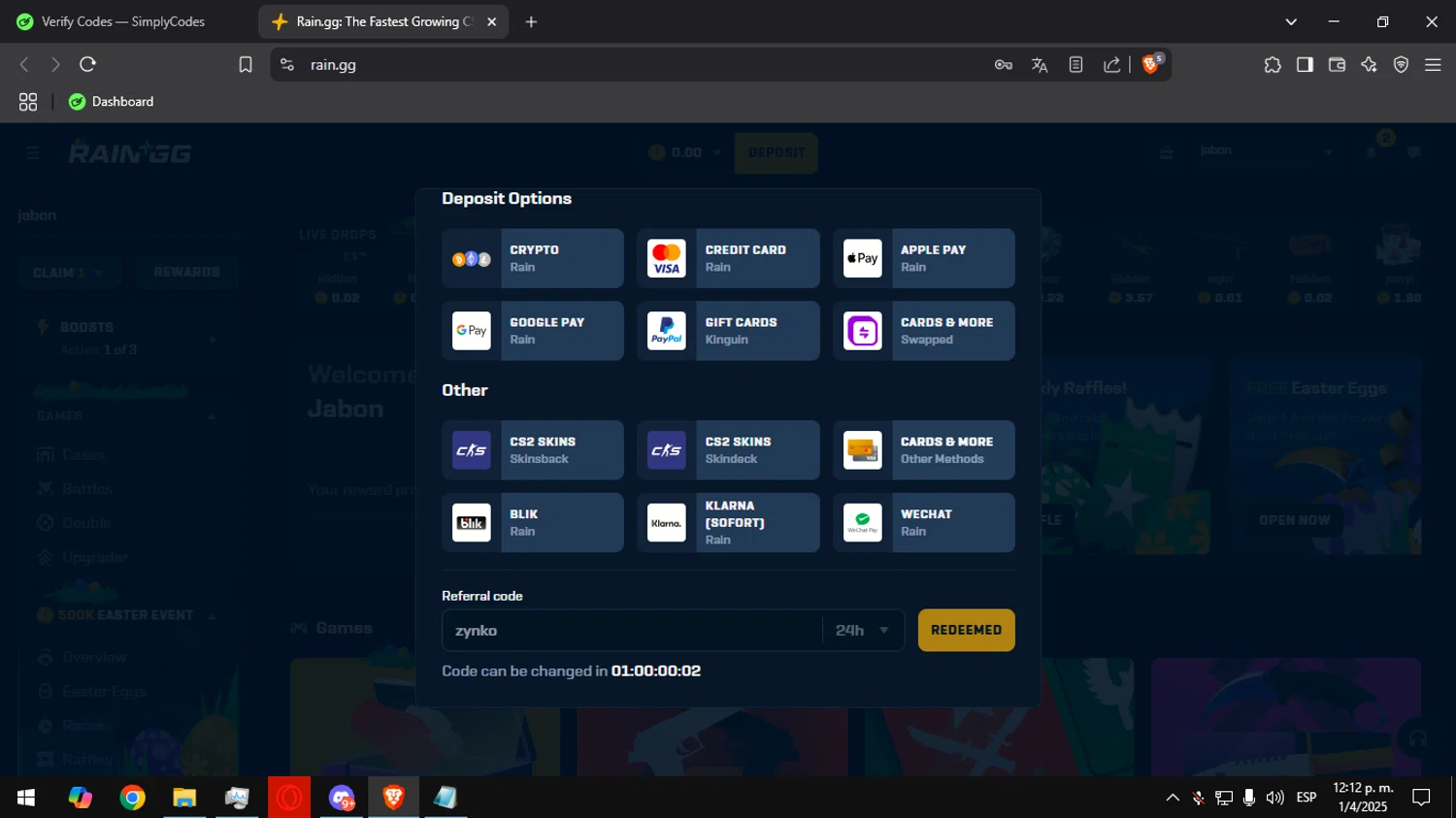 Rain.gg checkout page showing Rain.gg promo code box | Screenshot taken by SimplyCodes community member on Apr 1, 2025
