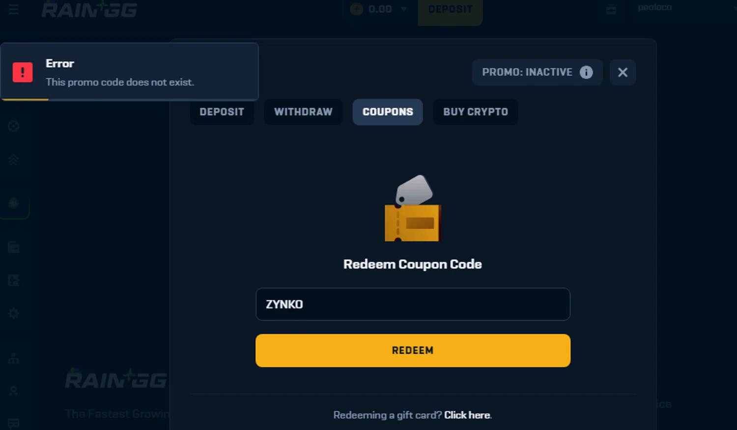 Rain.gg promo code screenshot showing code ZYNKO applied at Rain.gg checkout page. Uploaded by SimplyCodes community member BrilliantScholar2524 on Apr 30, 2025