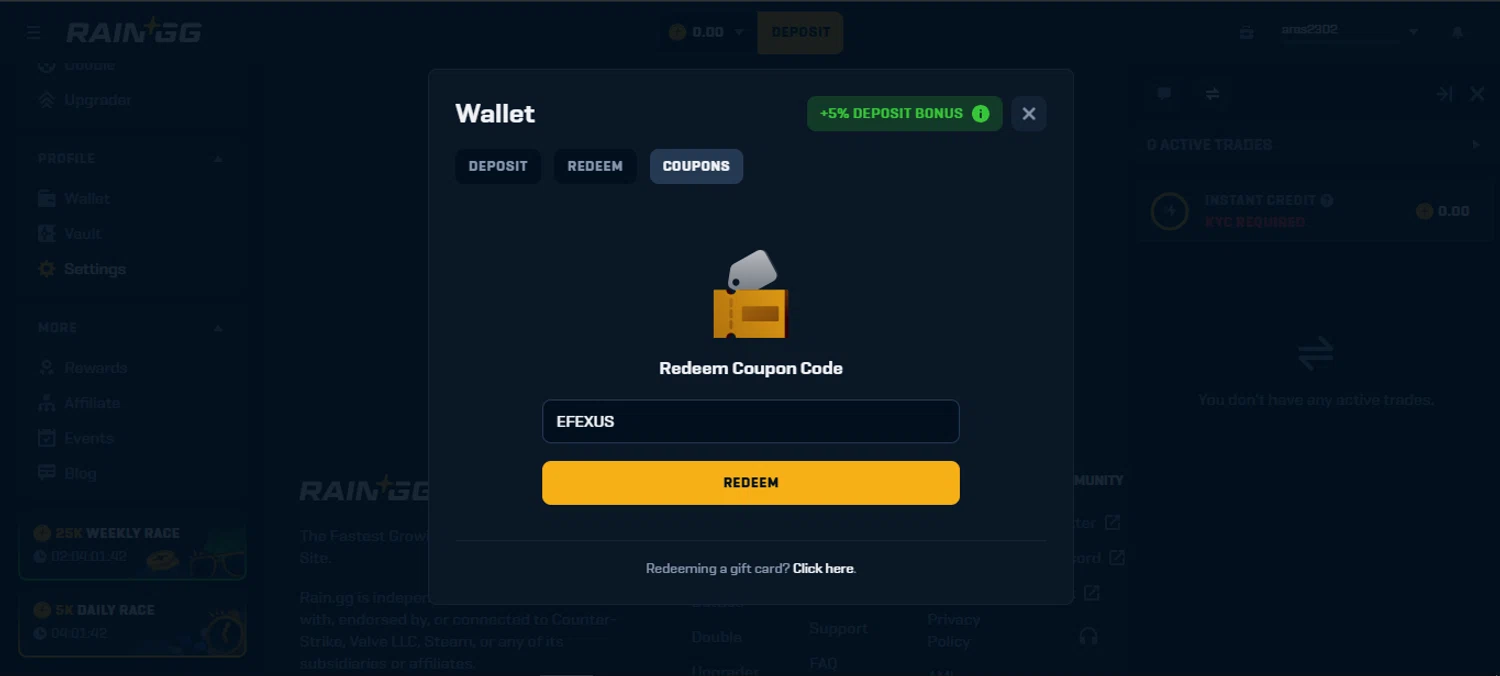 Rain.gg checkout page showing Rain.gg promo code box | Screenshot taken by SimplyCodes community member on Sep 5, 2025