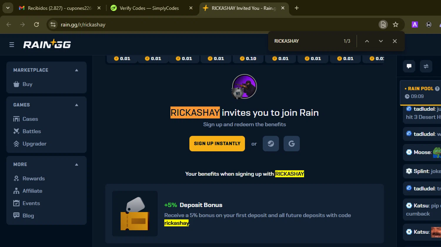 Rain.gg checkout page showing Rain.gg promo code box | Screenshot taken by SimplyCodes community member on Jan 5, 2026