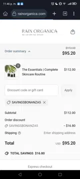 SAVINGSBONANZA5 coupon verification screenshot