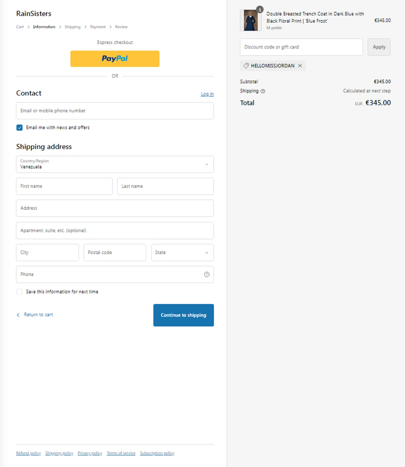 RainSisters checkout page showing RainSisters discount code box | Screenshot taken by SimplyCodes community member on Jun 3, 2024