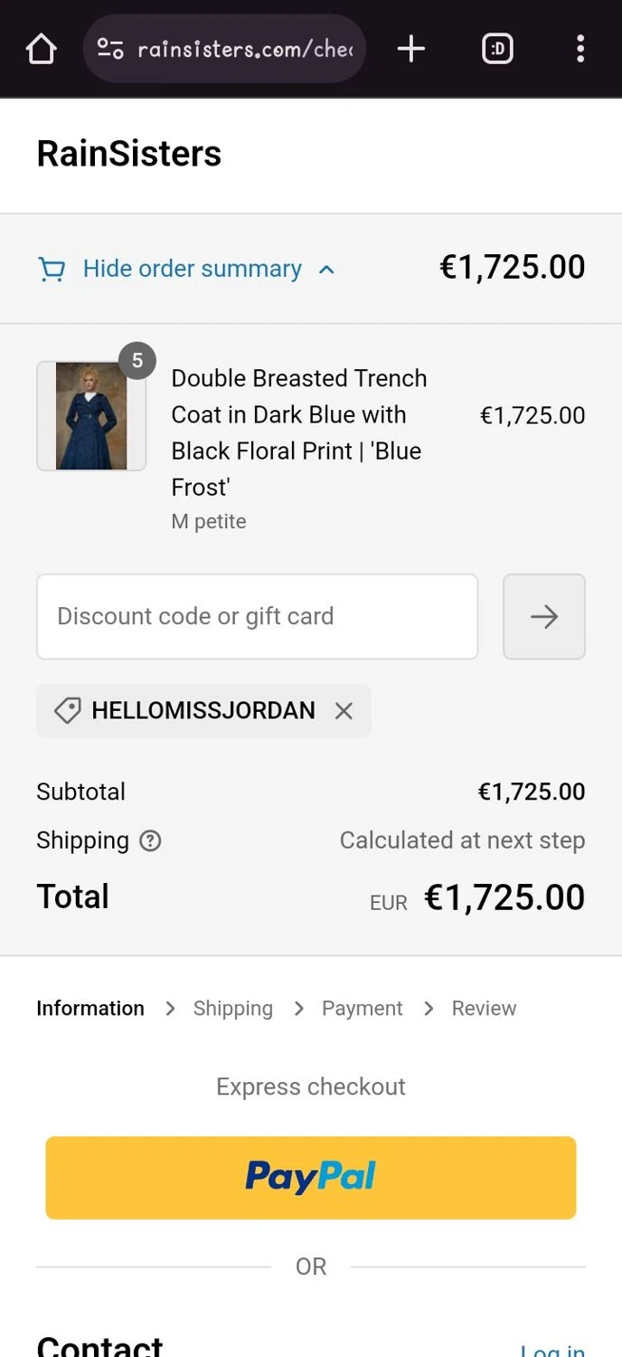 RainSisters checkout page showing RainSisters discount code box | Screenshot taken by SimplyCodes community member on Apr 19, 2024