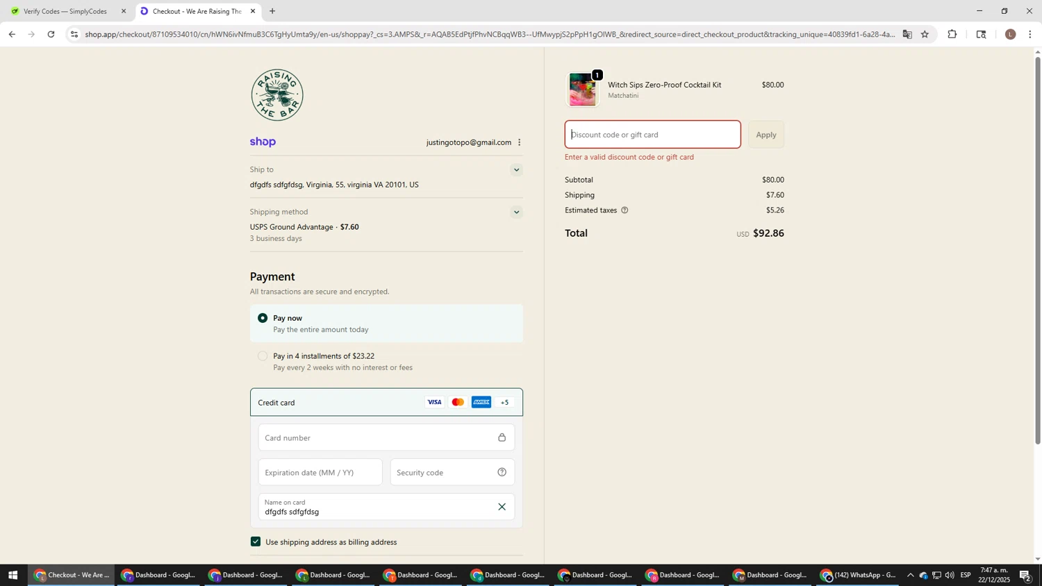 We Are Raising the Bar coupon code screenshot showing code MOCKTAILMOM applied at We Are Raising the Bar checkout page. Uploaded by SimplyCodes community member BENELLI on Dec 22, 2025