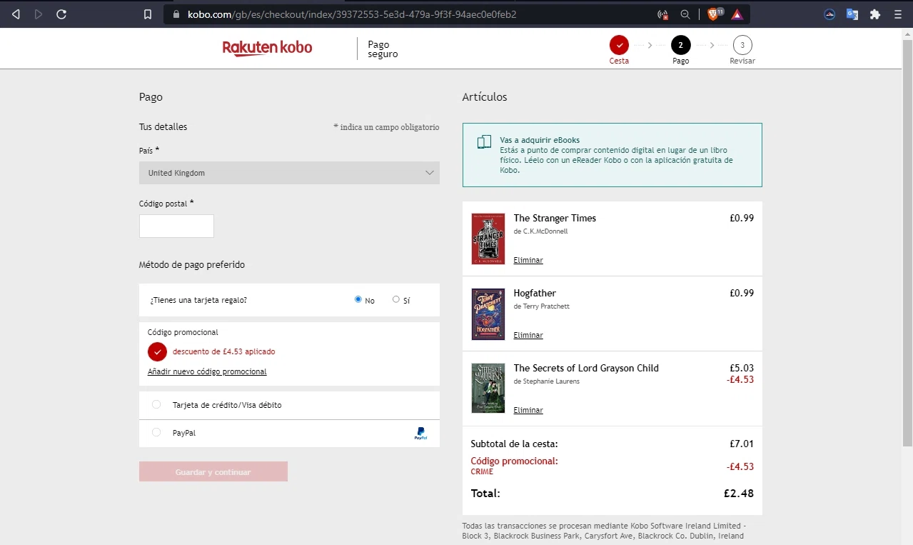 Rakuten Kobo eReader Store checkout page showing Rakuten Kobo eReader Store promo code box | Screenshot taken by SimplyCodes community member on Dec 12, 2021