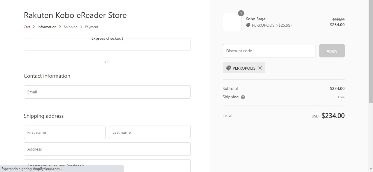 Rakuten Kobo eReader Store checkout page showing Rakuten Kobo eReader Store promo code box | Screenshot taken by SimplyCodes community member on Apr 19, 2022