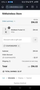 RAKwireless Store coupon verification screenshot