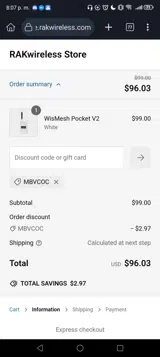 RAKwireless Store coupon verification screenshot