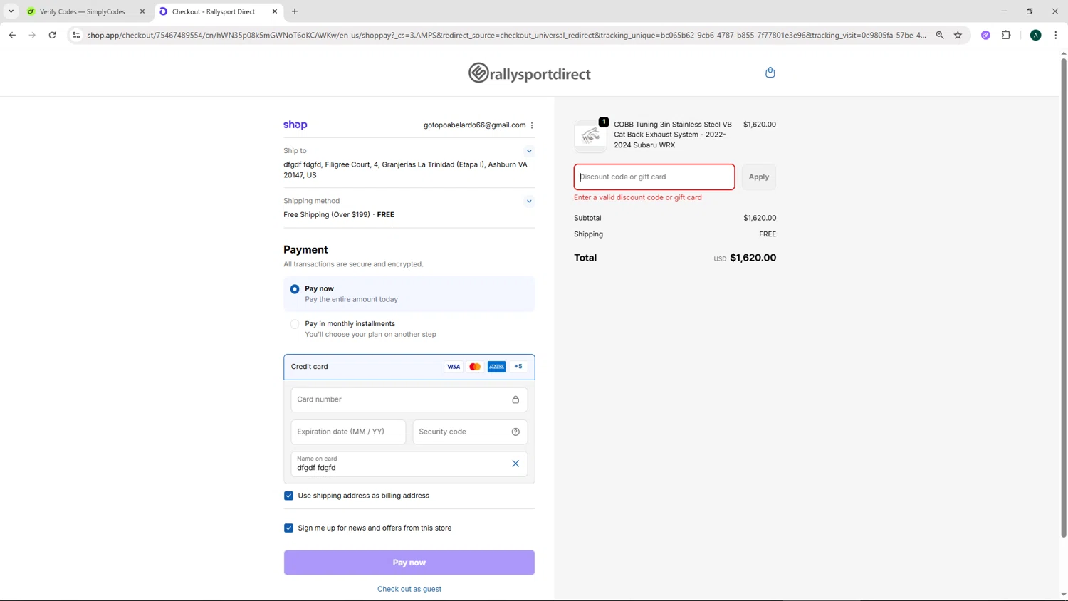 RallySport Direct discount code screenshot showing code MM5131 applied at RallySport Direct checkout page. Uploaded by SimplyCodes community member HAOJIN on Sep 17, 2025