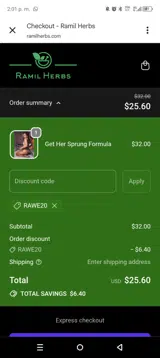 RAWE20 coupon verification screenshot