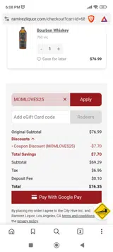 Ramirez Liquor coupon verification screenshot