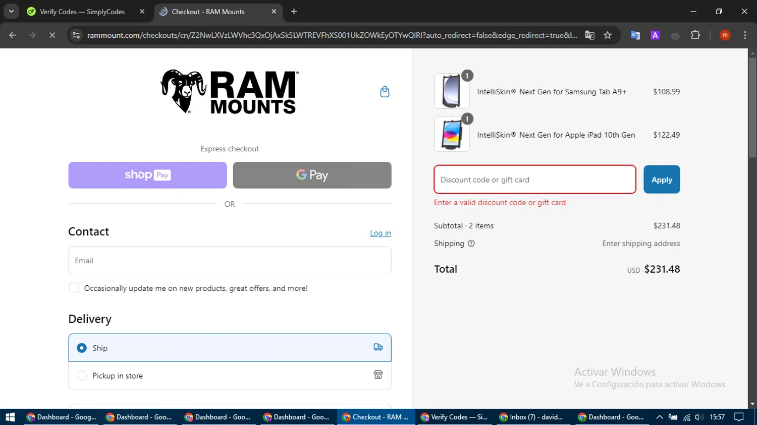 RAM Mounts discount code screenshot showing code Cyber applied at RAM Mounts checkout page. Uploaded by SimplyCodes community member SmartFalcon9323 on Mar 5, 2025