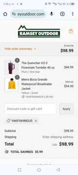 YAKFISHINGUS coupon verification screenshot