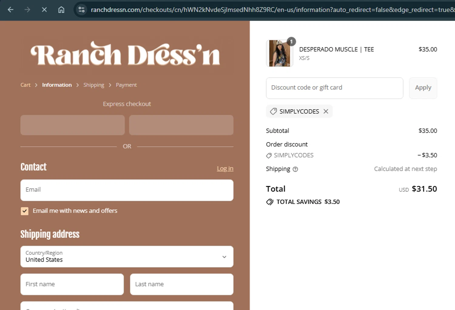 Ranch Dress'n coupon code screenshot showing code SIMPLYCODES applied at Ranch Dress'n checkout page. Uploaded by SimplyCodes community member xAngel on Sep 8, 2025