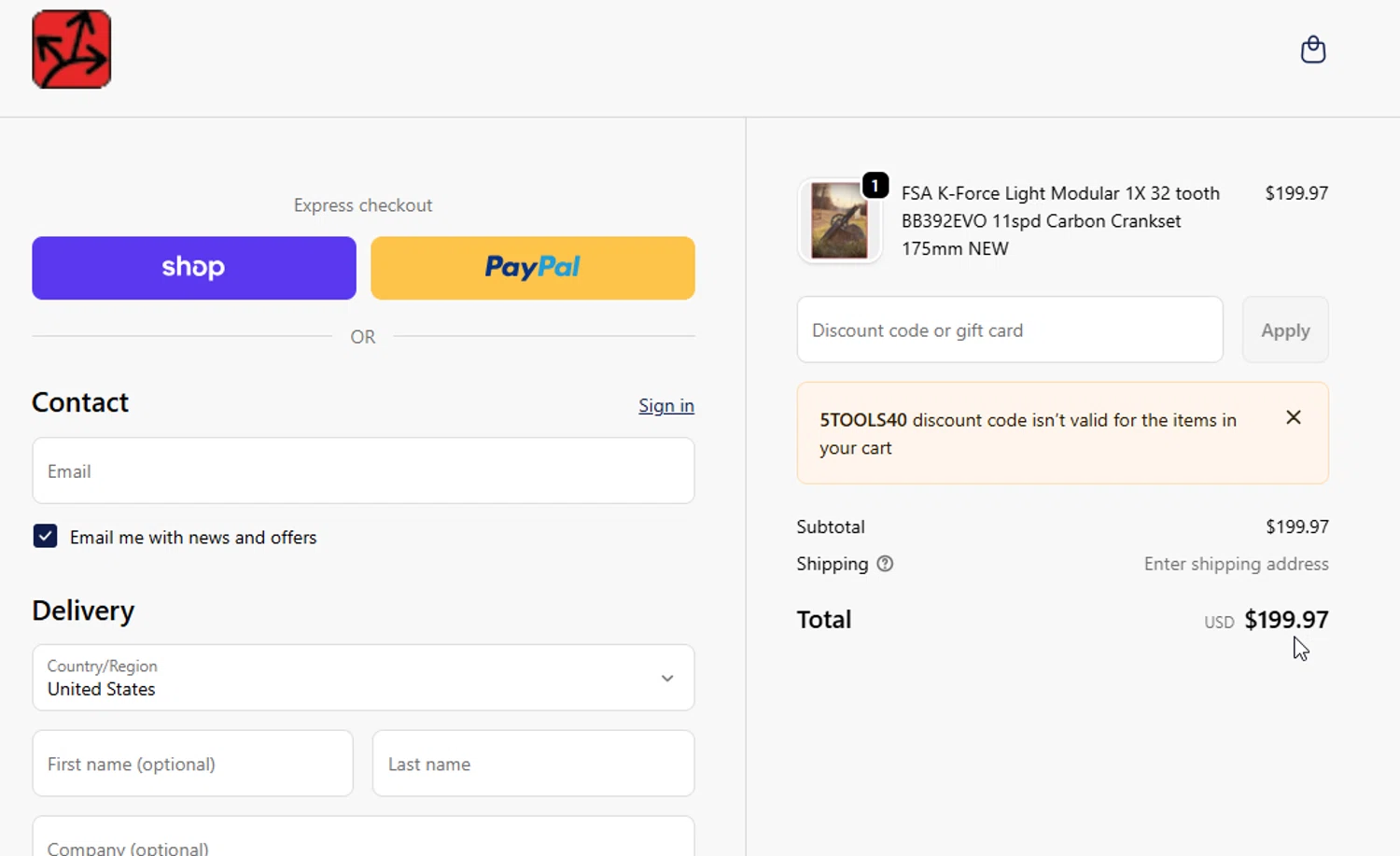 Random Bike Parts promo code screenshot showing code 5TOOLS40 applied at Random Bike Parts checkout page. Uploaded by SimplyCodes community member danyx_gx on Jan 5, 2026