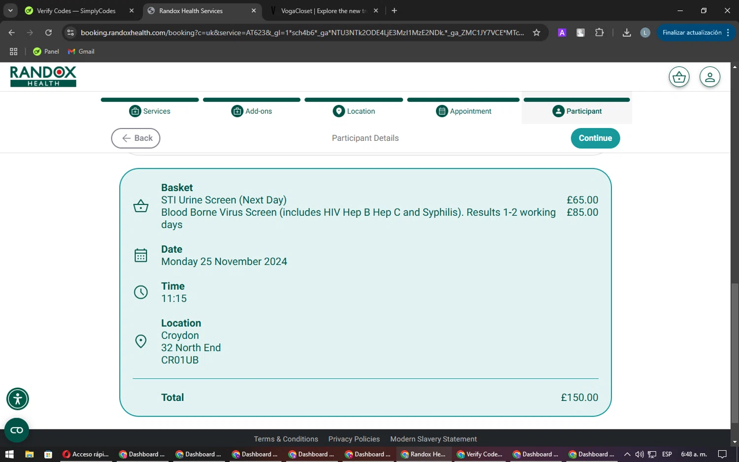 Randox Health checkout page showing Randox Health coupon code box | Screenshot taken by SimplyCodes community member on Nov 25, 2024