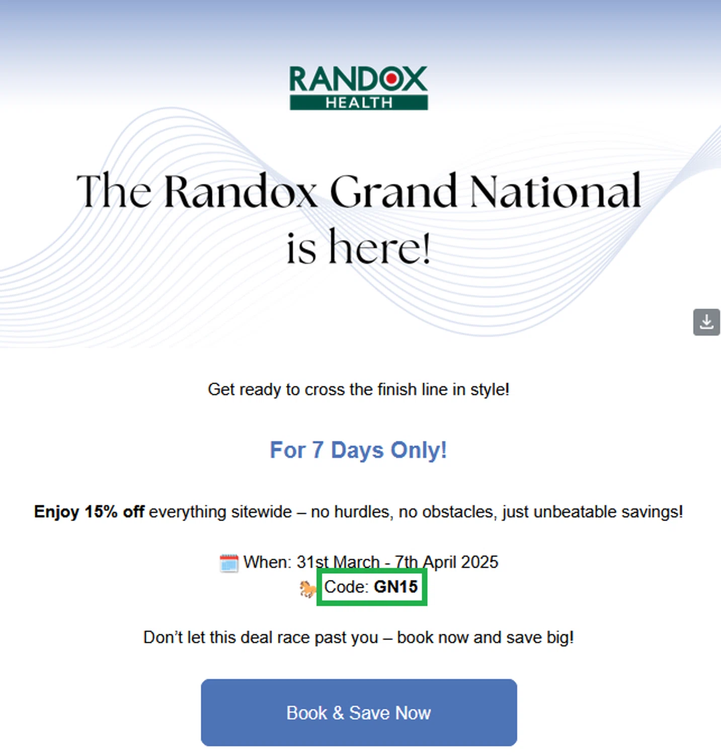 Randox Health coupon code screenshot showing code GN15 applied at Randox Health checkout page. Uploaded by SimplyCodes community member pablorobertocubaszan on Mar 31, 2025
