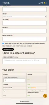Randy's coupon verification screenshot