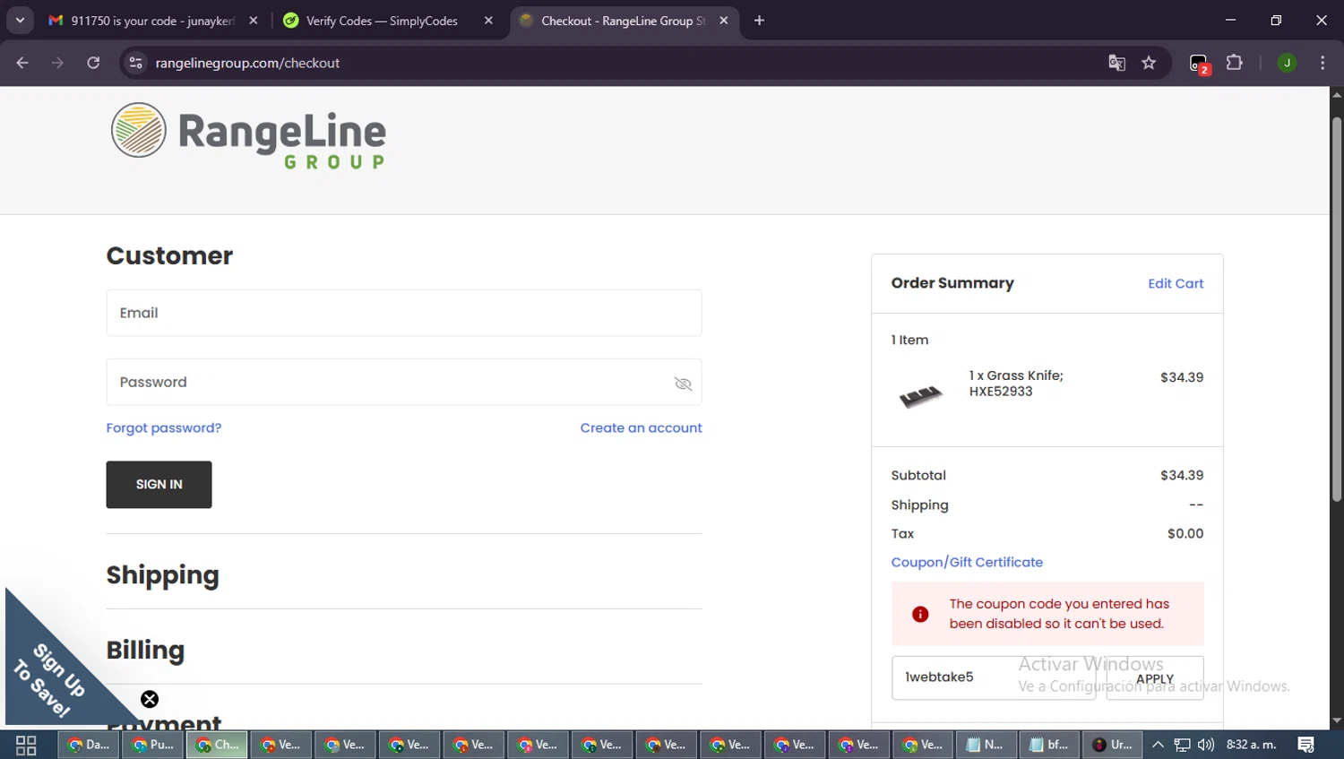 RangeLine promo code screenshot showing code 1webtake5 applied at RangeLine checkout page. Uploaded by SimplyCodes community member SmartLion6646 on Dec 2, 2025