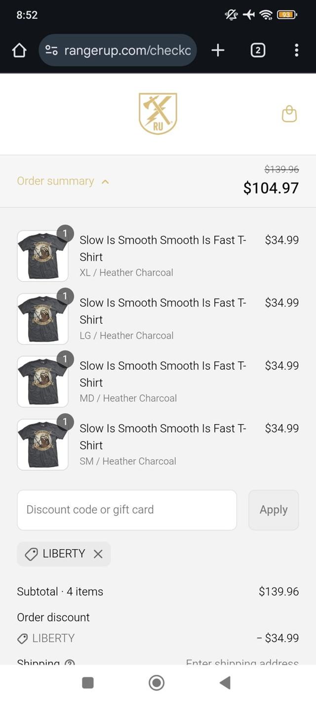 Ranger Up checkout page showing Ranger Up promo code box | Screenshot taken by SimplyCodes community member on Sep 14, 2025