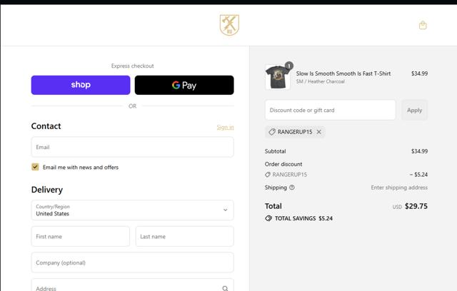 Ranger Up checkout page showing Ranger Up promo code box | Screenshot taken by SimplyCodes community member on Sep 14, 2025
