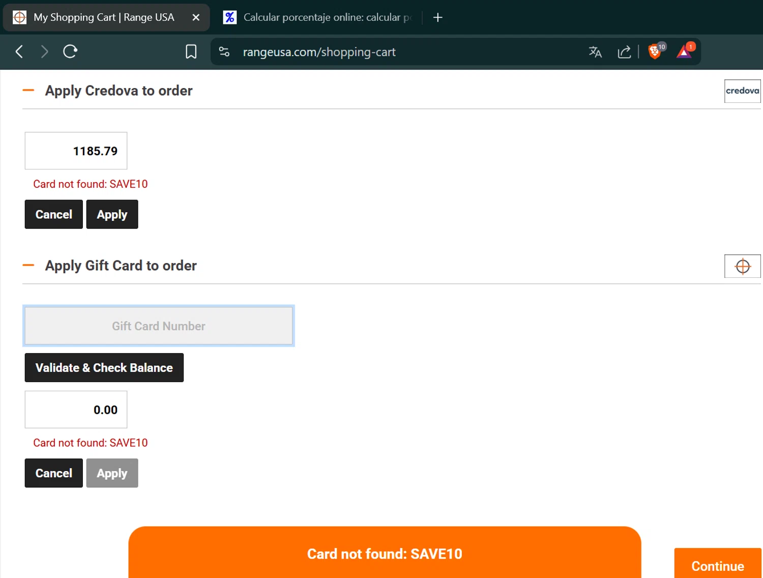 Range USA promo code screenshot showing code SAVE10 applied at Range USA checkout page. Uploaded by SimplyCodes community member Jeffersontorrealba on Jul 21, 2025