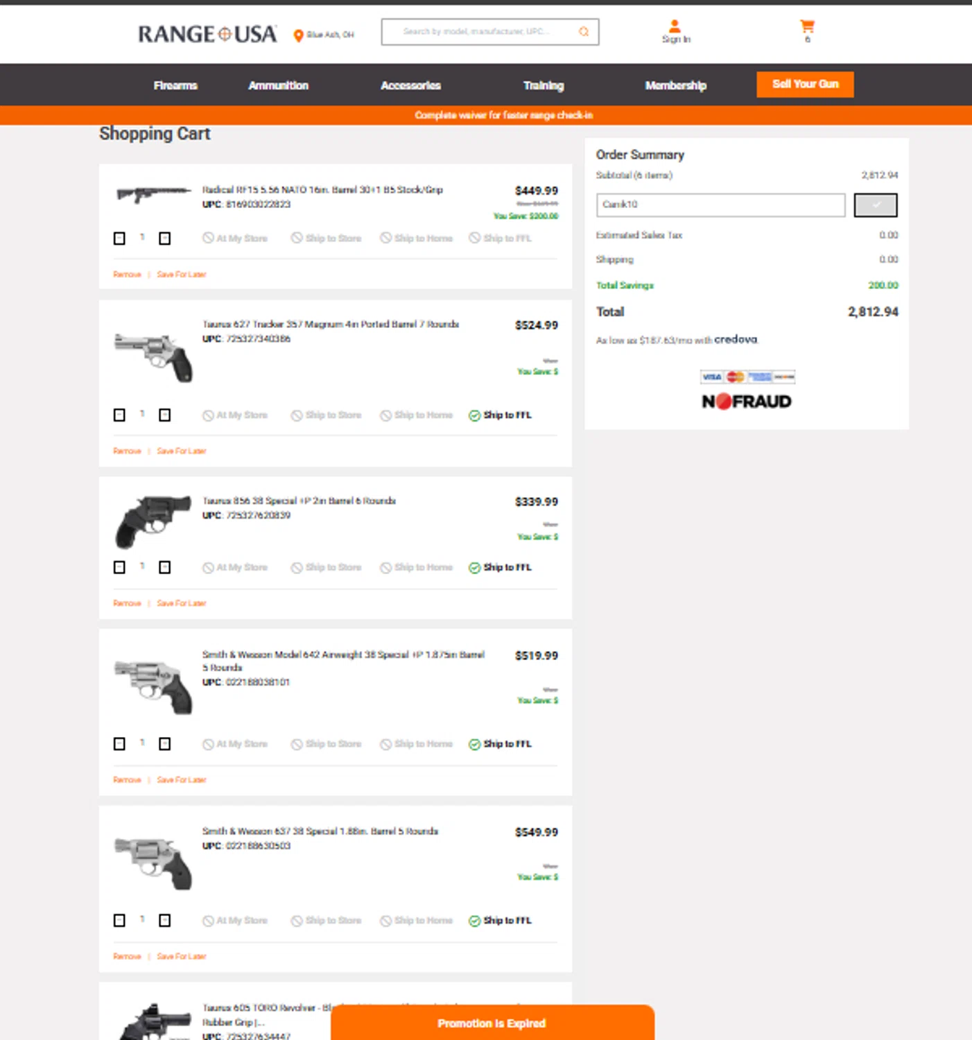 Range USA promo code screenshot showing code Canik10 applied at Range USA checkout page. Uploaded by SimplyCodes community member danielgonzalez5 on Feb 6, 2026