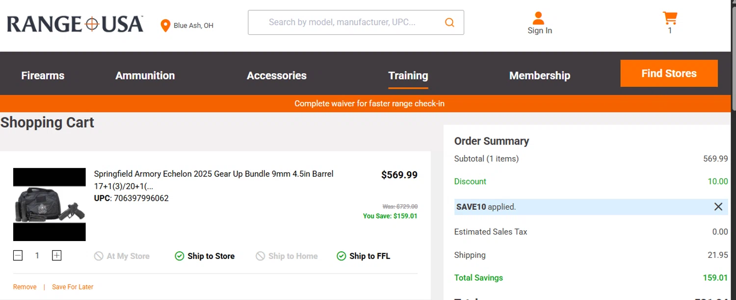 Range USA promo code screenshot showing code save10 applied at Range USA checkout page. Uploaded by SimplyCodes community member ashe1986 on Aug 21, 2025
