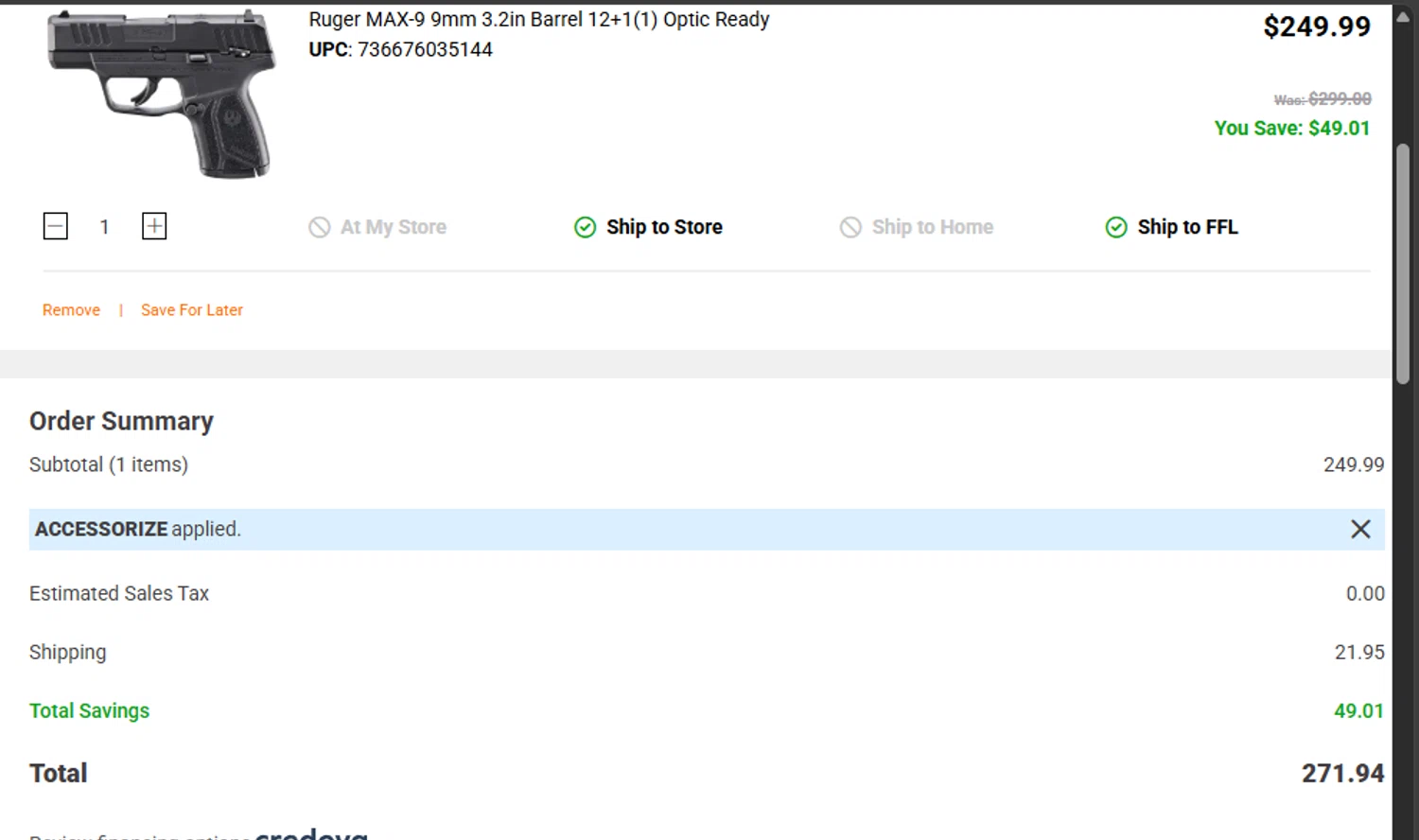 Range USA promo code screenshot showing code Accessorize applied at Range USA checkout page. Uploaded by SimplyCodes community member ashe1986 on Dec 10, 2025